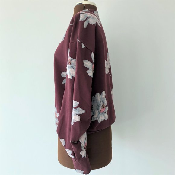 Burgundy Floral Sweatshirt with Statement Sleeve - Picture 2 of 9